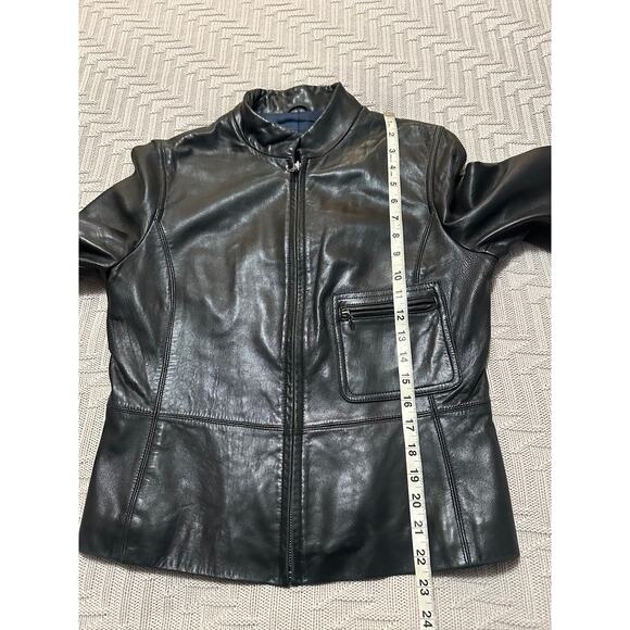 Tahari black leather jacket size M - Picture 7 of 7